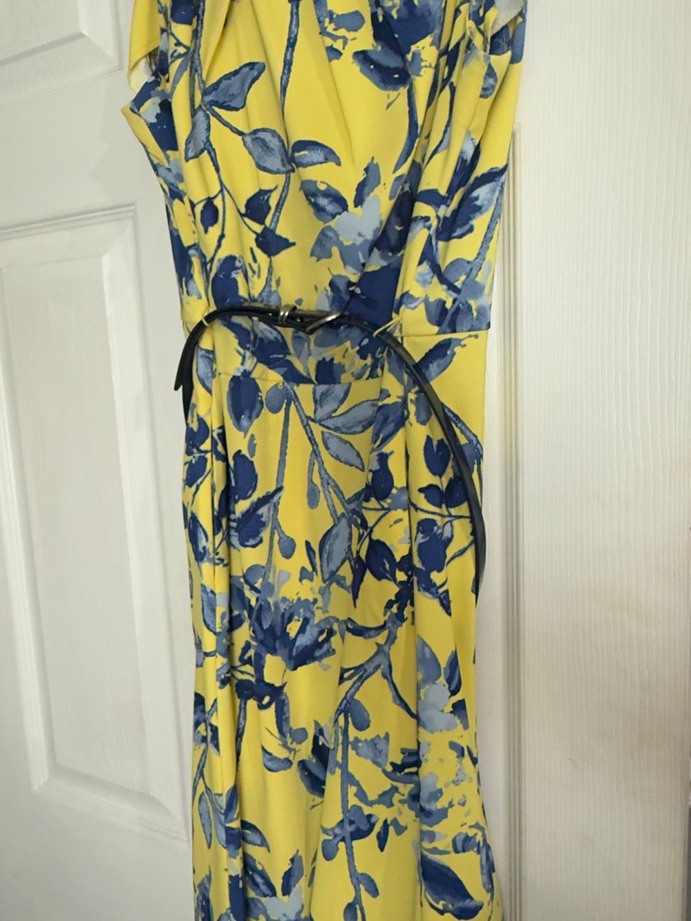 Signature Yellow Dress with Blue Floral Pattern and Belt - Picture 7 of 7